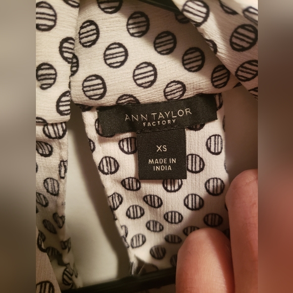 Ann Taylor Factory  White with black and white striped dots blouse - Picture 3 of 6